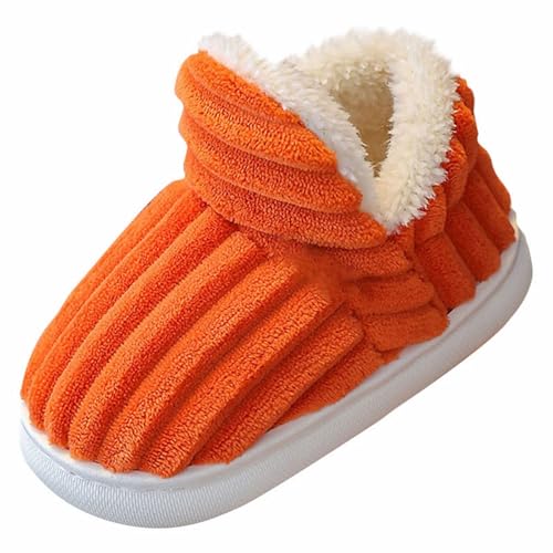 Plüsch Hausschuhe Mädchen Junge Gefüttert Winterschuhe Warm Weiche Pantoffeln Anti Rutsch Weit Kinderhausschuhe Flauschig Kuschelig Hauspatschen Süße Slipper (Orange, 26 Toddler) von Generic