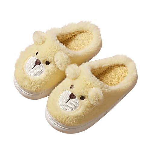 Plüsch Hausschuhe Mädchen Junge Winter Warm Pantoffeln Gefüttert Tierhausschuhe Anti Rutsch Hause Schuhe Kuschelig Weiche Winterschuhe Flauschig Leicht Slipper Outdoor (Yellow, 37 Big Kids) von Generic