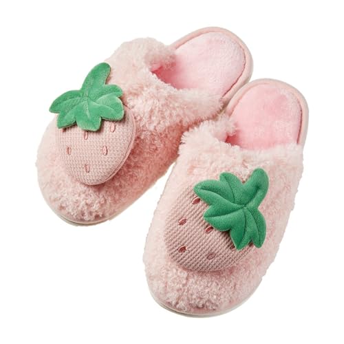 Plüsch Hausschuhe Mädchen Kuschelige Erdbeere Winterschuhe Anti Rutsch Haus Pantoffeln Warm Kinderhausschuhe Weiche Flauschig Winterschuhe Süße Slipper (Pink, 31.5) von Generic