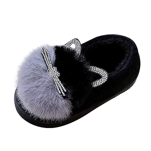 Plüsch Hausschuhe Mädchen Kuschelige Katze Tierhausschuhe Warm Winterschuhe Anti Rutsch Haus Pantoffeln Weiche Baumwolle Kinderhausschuhe Flauschig Süße Slipper (Black #2, 29 Little Child) von Generic