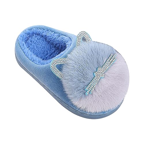 Plüsch Hausschuhe Mädchen Kuschelige Katze Tierhausschuhe Warm Winterschuhe Anti Rutsch Haus Pantoffeln Weiche Baumwolle Kinderhausschuhe Flauschig Süße Slipper (Blue #1, 25.5 Toddler) von Generic