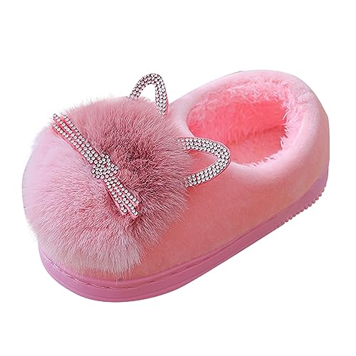 Plüsch Hausschuhe Mädchen Kuschelige Katze Tierhausschuhe Warm Winterschuhe Anti Rutsch Haus Pantoffeln Weiche Baumwolle Kinderhausschuhe Flauschig Süße Slipper (Pink #2, 32 Big Kids) von Generic