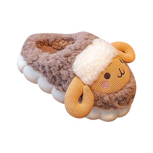 Plüsch Hausschuhe Mädchen Schaf Pantoffeln Warm Tierhausschuhe Flauschig Winterschuhe Süße Kinderhausschuhe Weiche Kuschelig Hause Schuhe Outdoor Slipper (Coffee-a, 27 Little Child) von Generic