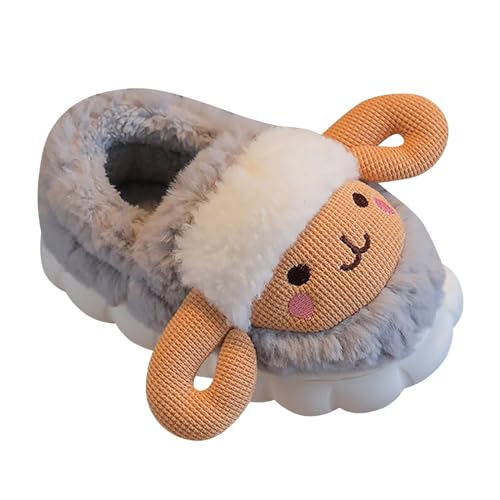 Plüsch Hausschuhe Mädchen Schaf Pantoffeln Warm Tierhausschuhe Flauschig Winterschuhe Süße Kinderhausschuhe Weiche Kuschelig Hause Schuhe Outdoor Slipper (Grey-b, 30.5 Little Child) von Generic