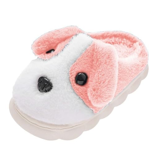 Plüsch Hund Hausschuhe Mädchen Junge Kuschelige Tierhausschuhe Warm Kinderhausschuhe Süße Indoor Outdoor Winterschuhe Weiche Anti Rutsch Haus Pantoffeln (Pink, 29 Little Child) von Generic