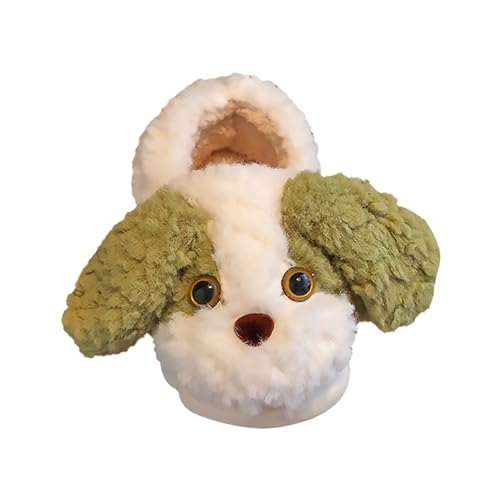 Plüsch Hund Hausschuhe Mädchen Junge Warm Winterschuhe Anti Rutsch Haus Pantoffeln Kuschelige Tierhausschuhe Weiche Flauschig Kinderhausschuhe Indoor Outdoor (A-Green, 28.5 Little Child) von Generic