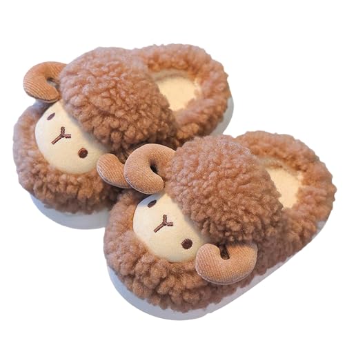 Plüsch Tierhausschuhe Mädchen Junge Hausschuhe Kuschelige Fleece Winterschuhe Warm Weiche Pantoffeln Flauschig Süße Kinderhausschuhe Anti Rutsch Slipper (Coffee, 33.5 Big Kids) von Generic