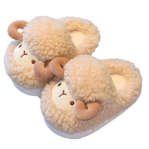 Plüsch Tierhausschuhe Mädchen Junge Hausschuhe Kuschelige Fleece Winterschuhe Warm Weiche Pantoffeln Flauschig Süße Kinderhausschuhe Anti Rutsch Slipper (Khaki, 28 Little Child) von Generic