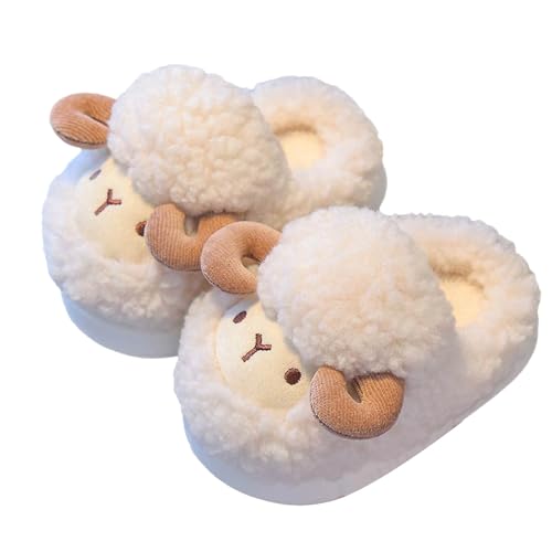 Plüsch Tierhausschuhe Mädchen Junge Hausschuhe Kuschelige Fleece Winterschuhe Warm Weiche Pantoffeln Flauschig Süße Kinderhausschuhe Anti Rutsch Slipper (White, 23.5 Infant) von Generic