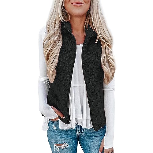 Plüsch Weste Damen Outdoor Kapuzen Weste ärmellos Fleeceweste Teddyfell Warm Fellweste Teddyfleece Fellweste Winter Elegante Cardigan Damen Kunstfell Jacke von Generic