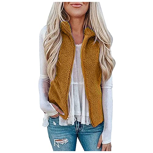 Plüsch Weste Damen Outdoor Kapuzen Weste ärmellos Fleeceweste Teddyfell Warm Fellweste Teddyfleece Fellweste Winter Elegante Cardigan Damen Kunstfell Jacke von Generic