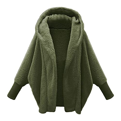 Plüschjacke Damen Winter Einfarbig Langarm Winterjacke Kunstfell Fleecemantel Jacke Plüsch Mantel Kapuzenjacke Damenjacke Übergangsjacke Warm Plüschmantel Teddymantel(C Grün,M) von Generic
