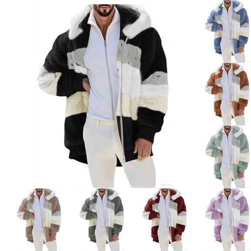 Plüschjacke Herren Winter Thermojacke Plüsch Dicke Thermo Winterjacke Thermo Teddyfleece Wintermantel mit Kapuze Langarm Mantel mit Reißverschluss Warmer Teddyjacke Bequeme Jacket Schwarz 3XL von Generic
