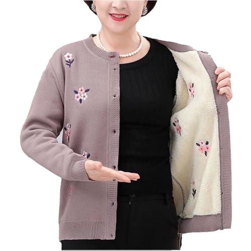 Plus Size Oma Mittleren Alters Ältere Frauen Dick Gestrickte Pullover Strickjacken Fleece Langarm Tops Senioren Damen Winter Herbst Warme Top Jacke(Khaki,M) von Generic