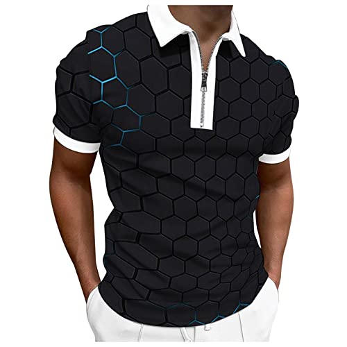Polohemden Herren Kurzarm Revers Tshirt Herren 3D Druck Shirts Slim Fit Muscle-Shirt Athletisches Leicht und Schnelltrocknend Feiertags-Strand-Shirts Sommer Mode Trainingsshirt von Generic