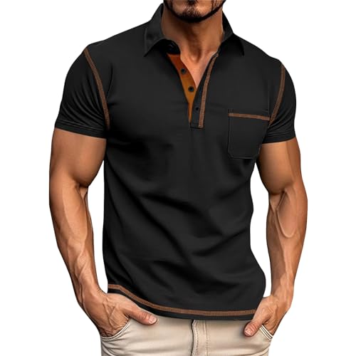 Poloshirt Herren, Grey Poloshirt Herren XXL Herren Poloshirt Bauchweg Herren Bodybuilding Arbeitskleidung Männer Oxford Leinen MTB Jersey Herren(A16,L) von Generic