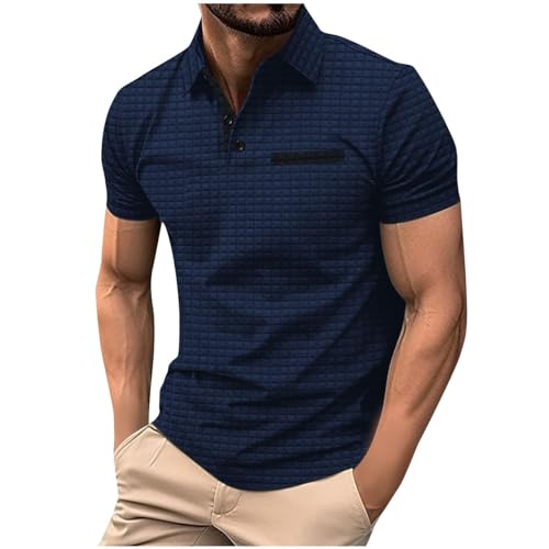Poloshirt Herren Baumwolle Waffel Polo Shirt Sommer Kurzarm Polohemd Business Poloshirts mit Knopfleiste Sport Golf Hemd Mode Polo-Shirt Tshirt Tops Outlet Angebote Marine XXL von Generic