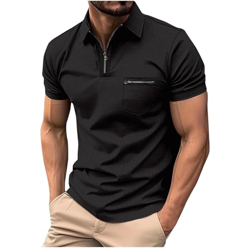Poloshirt Herren Kurzarm Polohemd mit Tasche Polo Shirt Männer Kurzarmshirt mit Reißverschluss Golf T-Shirt Einfarbige Sommershirt Sommer Arbeitstshirt Meine Bestellungen Schwarz L von Generic
