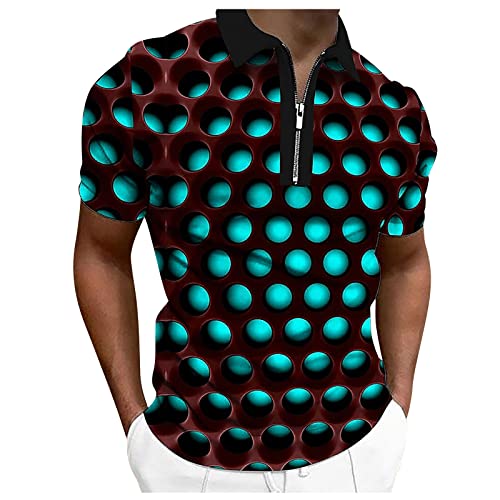 Poloshirt Herren Umlegekragen Kurzarm Mode 3D-Druck Hemden mit Reißverschluss Sport Fitness Golf Shirts Casual Loose Sommer Blusen Tops Unterhemden Gentlemans Business Kurzarmhemd Arbeitshemd von Generic