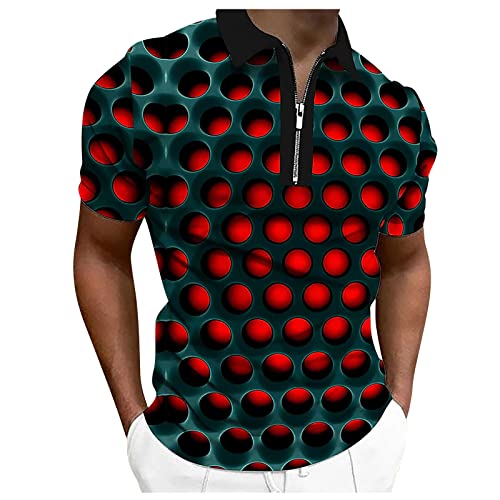 Poloshirt Herren Umlegekragen Kurzarm Mode 3D-Druck Hemden mit Reißverschluss Sport Fitness Golf Shirts Casual Loose Sommer Blusen Tops Unterhemden Gentlemans Business Kurzarmhemd Arbeitshemd von Generic