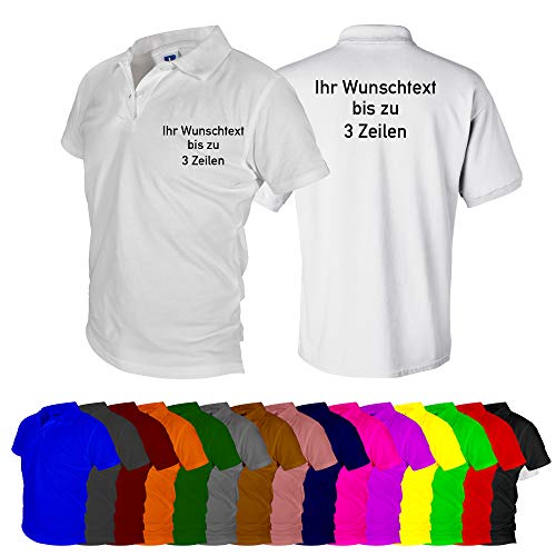 Poloshirt Polohemd mit Wunschtext bis zu 3 Zeilen auf der Brust + Rücken Bestickt (M, Gelb) von Generic