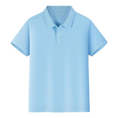 Poloshirt für Jungen Solid Sommer T-Shirt Kühle Kurzarm-Poloshirt für Jungen Lässig Basic Poloshirt Active-Poloshirts mit Knopfleiste Lässig Basic Poloshirt Moden Atmungsaktiv Tops (Blue, 7-8 Years) von Generic