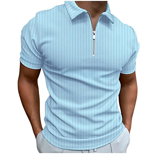 Poloshirts Hellblau Mit Kragen Blaue Poloshirts Herren Männliches Sommer-T-Shirt mit festem Druck, elastischer Umlegekragen, kurzärmliges Oberteil, T-Shirt Totenkopf Shirt Herren Uren von Generic