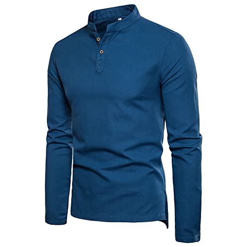 Poloshirts Herren Basic Langarm Golf T-Shirt Baumwolle Polohemd Herren Langarmshirt Poloshirt Basic Einfarbig Männer Longsleeve Stehkragen mit Knöpfe Sweatshirt Herren blau XL von Generic