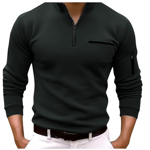 Poloshirts für Herren Zipper Revers Langarm Tasche Polohemd Einfarbig Regular Fit Polo Shirt mit Brusttasche Golf Tennis Lässige Hemd Winter Reißverschluss Businesshemd Arbeits Tops Outdoor von Generic