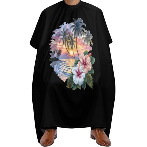Polyester Friseure Kleid, Tropischer Hibiskus-Sonnenuntergangsstrand, Friseur Umhänge Professionelle Haarschneideumhang für Männer Salon Haarstyling von Generic