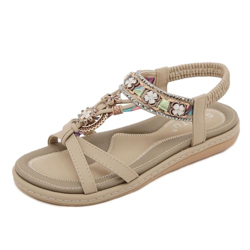 Pomisia Water Drill Sandalen, bequeme, lässige Strand-Flachschuhe for Damen(Apricot,37 EU) von Generic