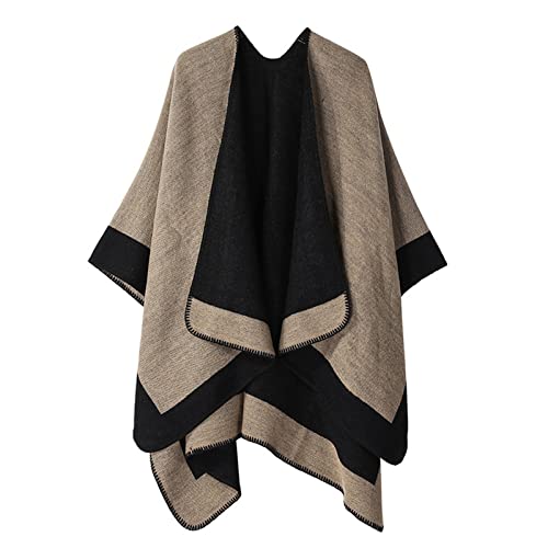 Poncho-Schal mit Kaschmir - Hochwertiges Cape für Damen - XXL Umhängetuch und Tunika mit Ärmel - Strick-Pullover - Sweatshirt - Stola für Sommer und Winter Halstuch Schal von Generic