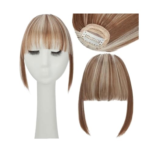 Pony-Haarspange, synthetischer, gefälschter, stumpfer Air-Pony, Clip-in-Haarverlängerung, Clip-in-Französischer Pony, gerader Pony, falsches Haarteil für Frauen, Clip-in-Pony (Farbe: F12-613) von Generic
