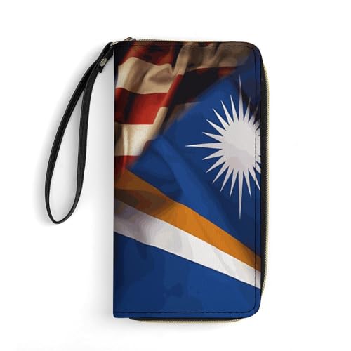 Portemonnaie Kombinierte Marshallinseln Und Usa-Flagge Leder Geldbörse Retro Geldbeute Nette Kartenetui Für Frauen, Tochter, Mädchen von Generic