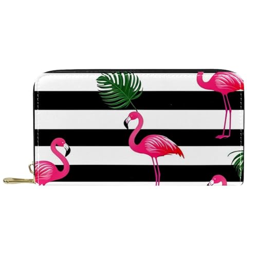 Portemonnaie Rosa Flamingo Vögel Blätter Handtaschen Kreative Portmonee Lustige Reißverschluss Geldbörse Für Kinder, Tochter, Frauen von Generic