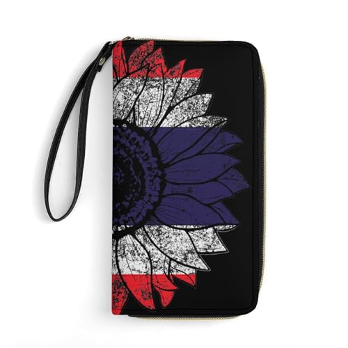 Portmonee Vintage Sonnenblume Thailand Thai Flagge Reißverschluss Geldbörse Retro Leder Geldbörse Lustige Handtaschen Für Freund, Mädchen, Frauen von Generic