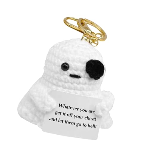 Positiver Geist gehäkelt, gehäkelte Geister-Puppe | Häkelpuppe Geist weiß | Schlüsselanhänger Anhänger Geist aus Karton Anim, Goldkette mit Ghost-Schlüssel, riferimento alla descrizione von Generic