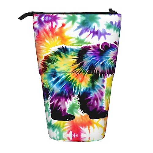 Praktischem Federmäppchen Tanzender Bär Tie Dye Print Mäppchen Tragbar Stiftemappe für Damen Schule Erwachsener von Generic