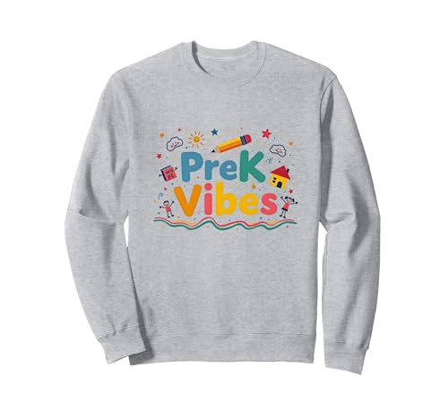 PreK Vibes Lustige, farbenfrohe Kinder für die Schule und den Kindergarten Sweatshirt, Unisex für Erwachsene, Grau Meliert, L von Generic