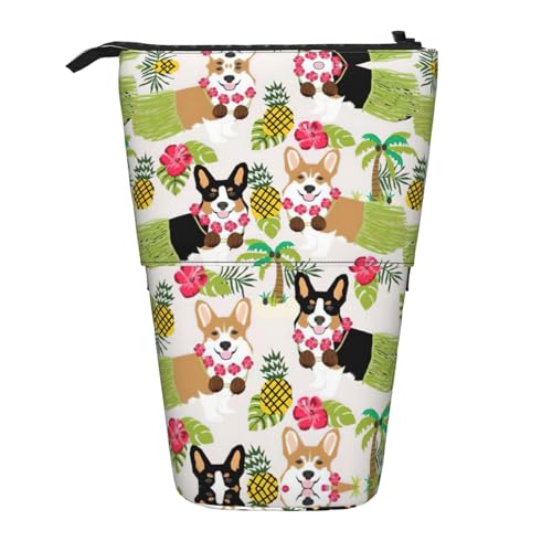 Premium Federmäppchen Corgi Hawaiian Tropical Summer Ananas Print Briefpapier Tasche mit Reißverschluss Stifte-Organizer für College Studenten Schulsachen von Generic