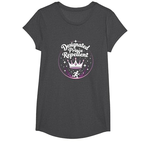 Princess Security: Designated Prince Repellent Humor T-Shirt, Girls, Anthrazit Meliert, L von Generic