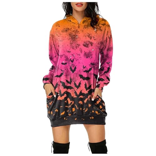 Problem Gelöst Halloween Hoodie Damen Kapuzenpullover mit Blutig Bedruckt Blood Langarm Tshirt Kleid mit Kapuze Kapuzenpulli Blut Verletzung Horror Pullover mit Taschen Blutspritzer Muster Oberteil von Generic