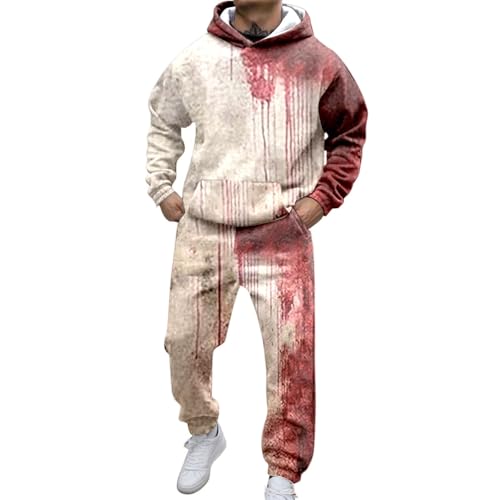 Problem Gelöst Hoodie und Jogginghose Set Herren Langarm Freizeitanzug Halloween Horror Blutiges Muster Trainingsanzug Outdoor Festliche Streetwear Y2K Sportanzug Lang Hausanzug von Generic