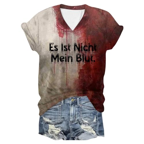 Problem Gelöst Print Damen Halloween T-Shirt V-Ausschnitt Kurzarm Tshirt Blutiges Shirt Horror T Shirts I'm Fine Blood Tops mit Blutigem Bedrucktes Shirts Leicht Halloween-Kostüm Oberteil von Generic