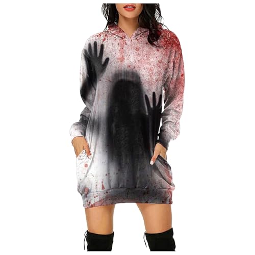 Problem Gelöst Print Halloween Tshirt Kleid Damen I'm Fine Blood Kurzarm V-Ausschnitt T Shirt mit Blutigem Bedrucktes Shirts Blut Verletzung Halloween-Kostüm Horror Leicht T-Shirt Kleid von Generic