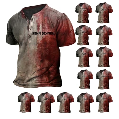 Problem Gelöst Shirt Herren Halloween Tshirt Kurzarm Rundhalsausschnitt T Shirt mit Blutiges Blut Bedrucktes Knopf T-Shirt I'm Fine Bloody Halloween-Kostüm für Party Freizeit Lustiges Hemd von Generic