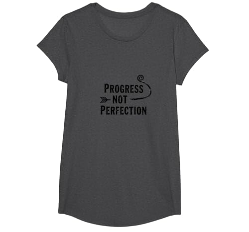 Progress Not Perfection Motivational Growth Mindset Zitat T-Shirt, Girls, Anthrazit Meliert, L von Generic