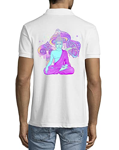 Psychedelic Buddha Psilocybin Mushrooms Magic Shrooms Polo-T-Shirt aus Baumwolle für Herren Weiß XX-Large von ATPRINTS