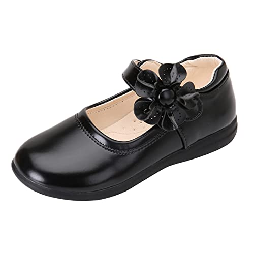 Pu-Ballerina Schuhe Mädchen Leder: Prinzessin Schuhe Mädchen Absatz Tanzschuhe Große Größen Hochzeitsschuhe Blumen Party Schuhe Strap Lederschuhe Weichen Sohlen Sommerschuhe Herbstschuhe-Kinderschuhe von Generic