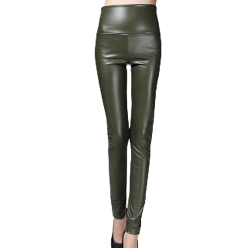 Pu Lederhose Damen Große Größen: Lederhose Damen High Waist Lederleggings Glänzend Glanz Leggings Skinny Leder-Leggings Glanz Sportleggings Booty Scrunch Push Up Leggings Stretch Fitness Leggings von Generic